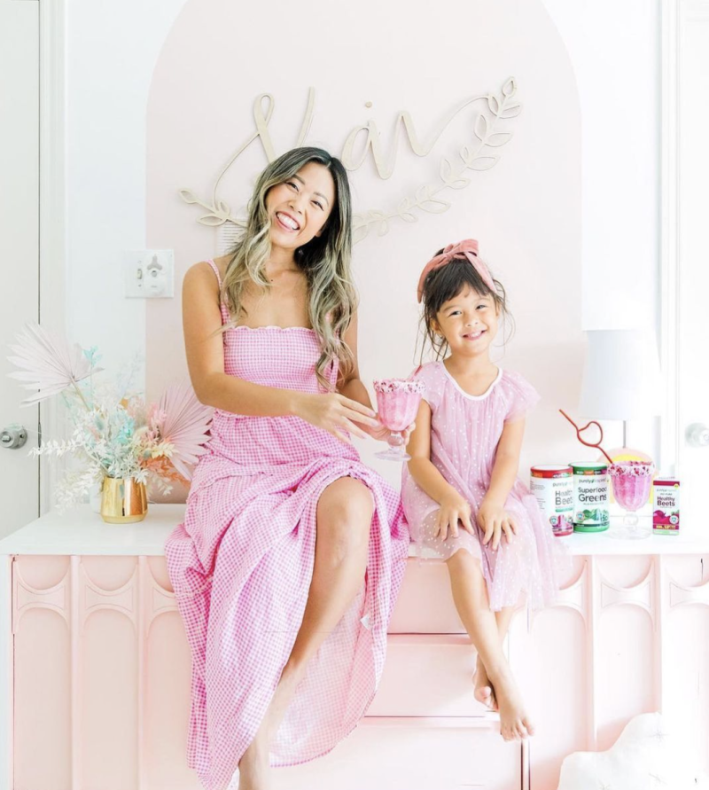 mother and daughter promoting nutrition supplements